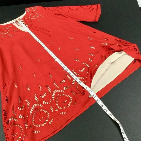 Alice + Olivia Womens Medium Morgana Tunic Dress Red Embroidered Cut Out Lined - Picture 3 of 10